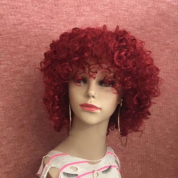 Burgundy Short Synthetic Curl Hair Wigs Fully Machine Made for Women 14 Inches - Picture 2 of 9